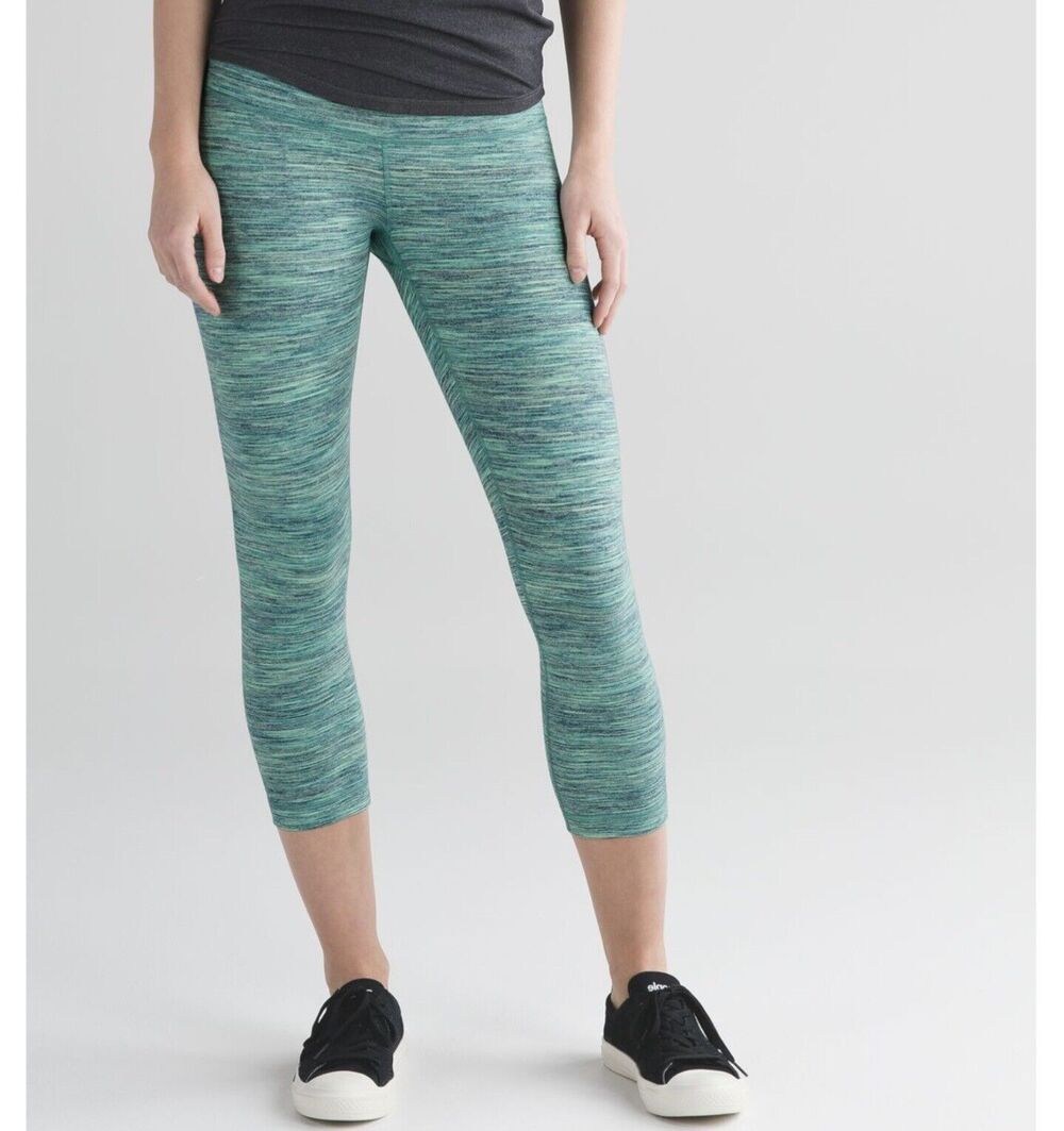 Lululemon Wunder Under High Rise Cropped Leggings Green 4